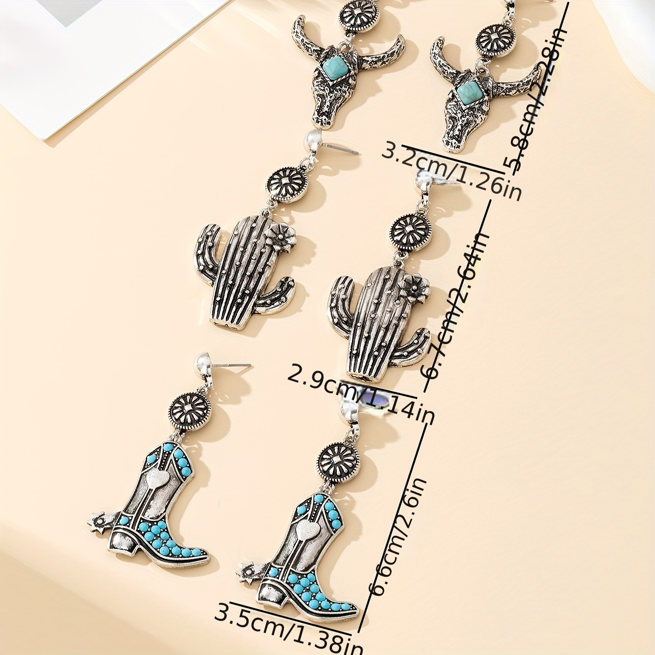 Western Style Earrings Set with Boot & Cactus Pendants